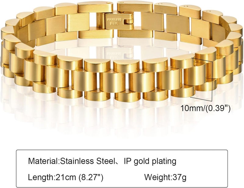MPRAINBOW 2pcs 18K Gold Plated Chain Link Bracelet, Stainless Steel Crystal Friendship Bracelets Bangle,Watch Band Chains Wristband Jewelry with Adjust Tool - Image 3